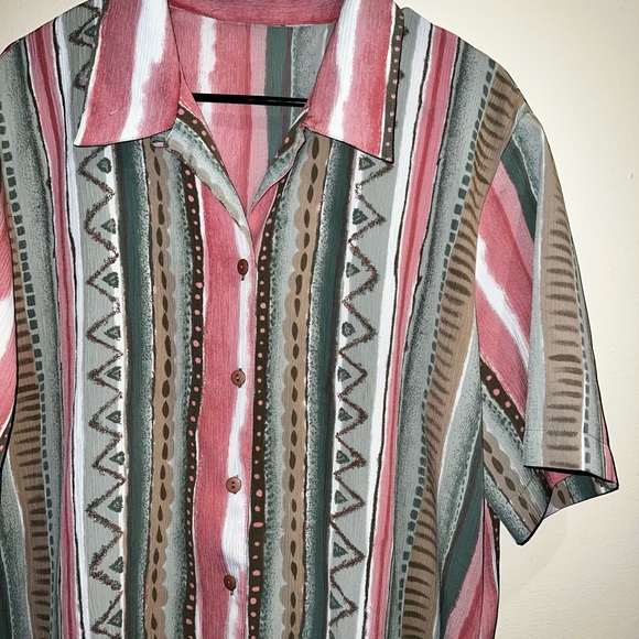 Watermelon Striped Collared Button Up, Vintage Pink & Green Shirt - Picture 2 of 4